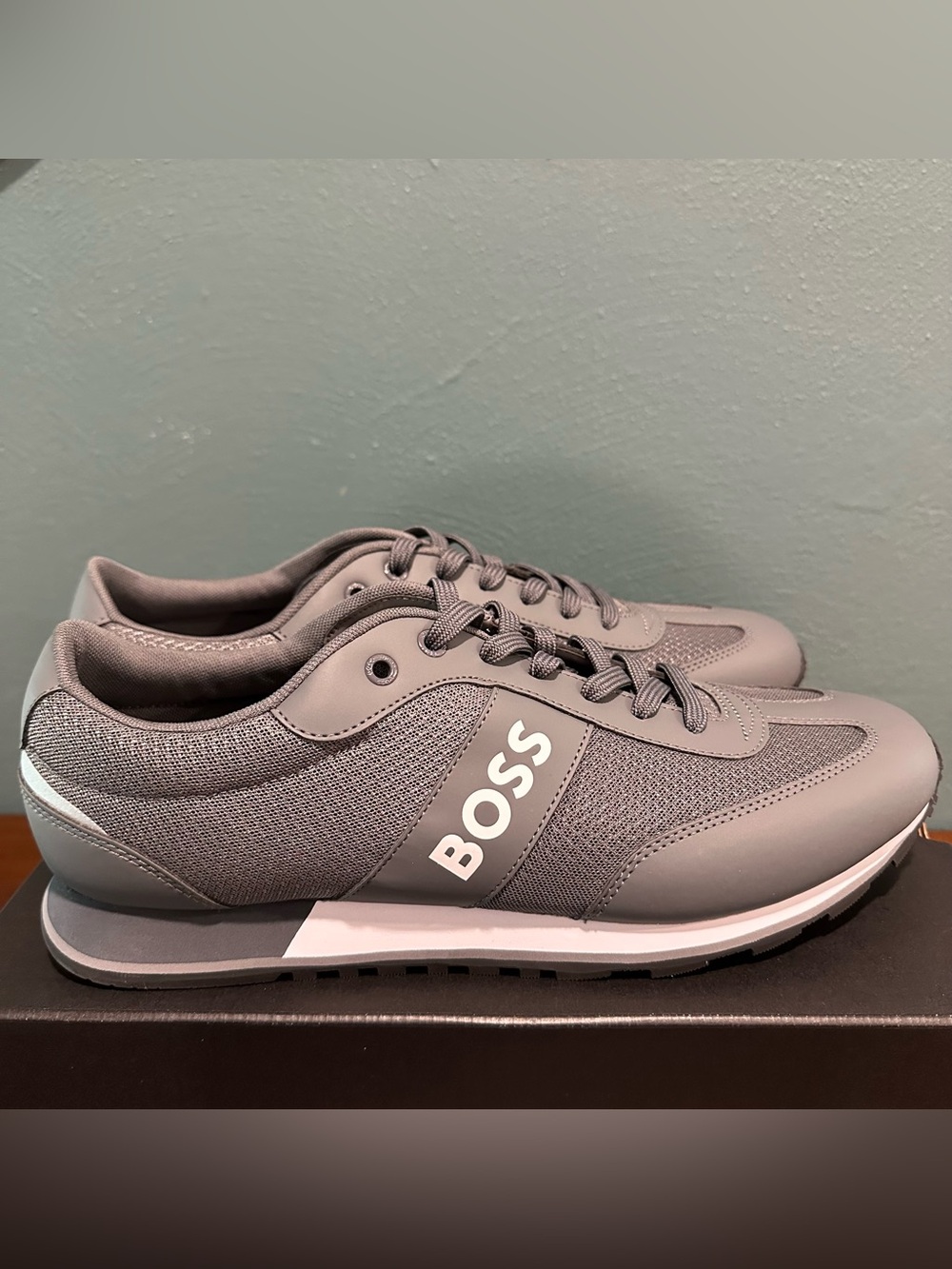 NEW HUGO BOSS MEN'S PARKOUR RUNN MEMX Dark Grey SNEAKERS SIZE 13 EURO SIZE 46